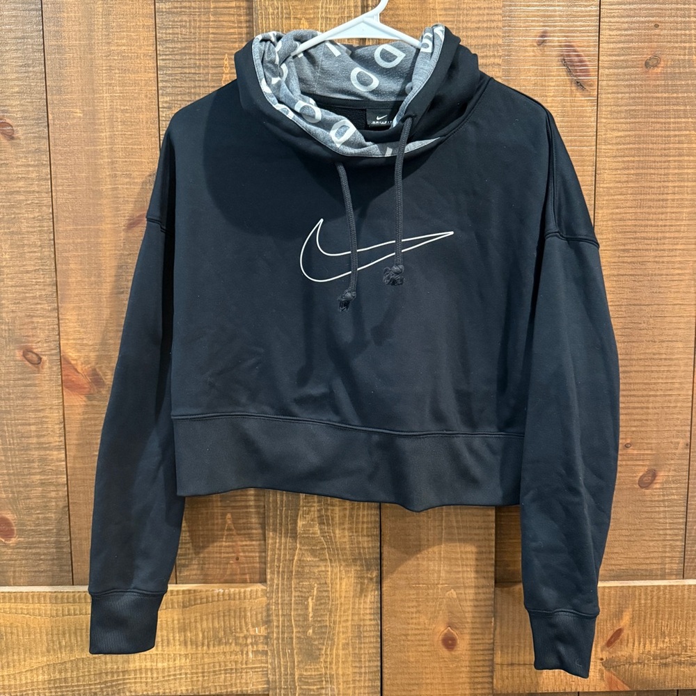 Nike Dri-FIT Cropped Hoodie Just Do It Hood Graphic Athletic Sweatshirt